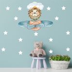 Tilki Dünyası S0013 ST Uçak Kullanan Aslan ve Beyaz Yıldızlar Çocuk Odası Duvar Sticker