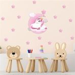 Tilki Dünyası S0014 ST Pembe Bulut Üzerindeki Sevimli Unicorn ve Pembe Yıldızlar Çocuk Odası Duvar Sticker