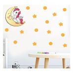 Tilki Dünyası S0102 ST Ay Üzerindeki Sevimli Unicorn Çocuk Odası Duvar Sticker