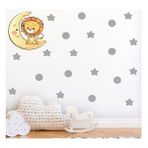 Tilki Dünyası S0107 ST Ay Üzerindeki Sevimli Aslan Gri Yıldızlar ve Puantiyeler Çocuk Odası Duvar Sticker