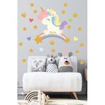 Tilki Dünyası Sevimli Unicorn Gökkuşağı Taç Ve Yıldızlar Çocuk Odası Duvar Sticker