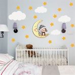Tilki Dünyası TILKI-74821 Uyuyan Maymun Yıldız Bulut Set Bebek Çocuk Odası Duvar Sticker