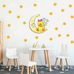 Tilki Dünyası TILKI-75812 Sevimli Ördek Sarı Yıldızlar ve Beyaz Bulutlar Dekoratif Bebek Çocuk Odası Duvar Sticker