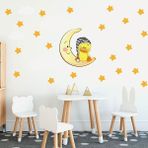 Tilki Dünyası TILKI-75813 Uyuyan Sevimli Ördek Turuncu Yıldızlar Beyaz Bulutlar Dekoratif Bebek Çocuk Odası Duvar Sticker