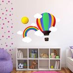 Tilki Dünyası Uçan Balon Gökkuşağı Güneş Bulutlar Çocuk Odası Duvar Stickerı