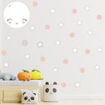 Tilki Dünyası Unisex Çocuk Odası Beyaz Yıldızlar Pembe Puantiyeler Sevimli Ay Duvar Sticker