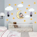 Tilki Dünyası Uyuyan Maymun Yıldız Bulut Set Bebek Çocuk Odası Duvar Stickerı