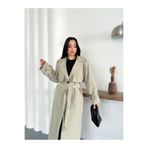 timagna Kadın Trençkot Oversize Kruvaze Yaka Kuşaklı Belden Bağlamalı Uzun Trenç