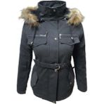 Timberline TB3435 Kadın Gabardin Kapüşonu Kürklü Kısa Boy Mont - TB3435 - Siyah