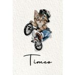 Timeo: Cahier personnalisé avec prénom Timeo | Cadeau d'anniversaire pour enfant, garçon, homme, copain ... | Chat à bicyclette | 110 pages lignée, Petit Format 6x9 pouces (15,24 x 22,86 cm)