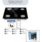 Timion Siyah Yağ Ölçer Akıllı Bluetooth Cam Baskül Pilli 180KG/50GR 26X26CM 8-Kişi Hafıza LCD Ekran ℃ Gösterge SBS-4470 (5148) - Renkli