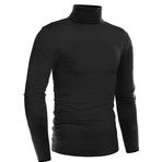 Timuspo Erkek balıkçı yaka kazak uzun kollu tişört ince örgü süveter boş zaman dar kesim Basic erkek sweatshirt, Siyah, XXL
