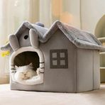 Tineke Kedi Evi Yumuşak Kedi Yatağı Derin Uyku Ve Kış Evi Çıkarılabilir Minder -villa 1adet (GRİ KÜÇÜK BOY)