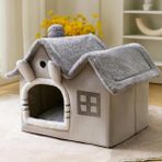 Tineke Kedi Evi Yumuşak Kedi Yatağı Derin Uyku ve Kış Evi Çıkarılabilir Minder -Villa ( Gri ) 1 Adet