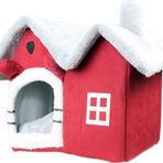 TİNEKE Kedi Evi Yumuşak Yatağı Derin Uyku Ve Kış Evi Çıkarılabilir Minder -villa ( Kırmız M Beden )