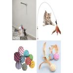 Tineke Petshop 4 Lü Set 90 CM Olta Vantuzlu Kedi Oltası İp Sarma Top ve Tüylü Top ile Kedinizin Favorisi