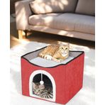 TİNEKE SeviTİNEmli Katlanır Taşınabilir Kapalı Kedi Evi Yatağı Çok Fonksiyonlu Kırmızı