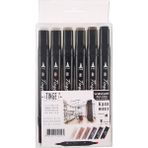 Tinge Twin Çift Taraflı Marker Kalemi 6lı Set Warm Grey - Renkli - Standart