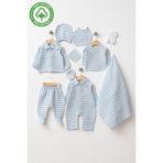 tinibud 10’lu Erkek Bebek Hastane Çıkışı Seti GOTS Sertifikalı Organik Kumaş %100 Pamuk Müslin Mavi Çizgili