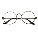 TININNA Üniseks Retro Yuvarlak Metal Çerçeve Şeffaf Lens Gözlük Gözlükleri Vintage Geek Gözlükleri (Gri)