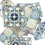 Tink Kendinden Yapışkanlı Karma Fas 4 Desenli Pvc Karo, Yapışkanlı Fayans Kaplama, Fayans Çıkartması, Zemin Duvar Karosu 10x10 cm (20 Adet/0,20 m2)