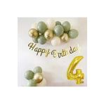 Tinky Winky 1 Yaş Küf Yeşili Deniz Kumu ve Krom Gold Balonlu Konsept Doğum Günü Balon Zincir Set 4