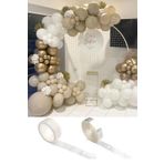 Tinky Winky 10 Krom Gold, 25 Beyaz Ve 25 Taş Kum Rengi Balon Zinciri Doğum Günü Nişan Kına Pastel Bride Seti