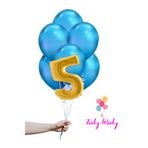 Tinky Winky 5 Gold Rakam Folyo ve Mavi Balon Doğum Günü Balon Zincir Parti Seti Beş