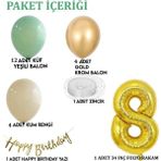 Tinky Winky 8 Yaş Küf Yeşili Deniz Kumu ve Krom Gold Balonlu Konsept Doğum Günü Balon Zincir Seti - Yeşil - Gold