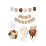 Tinky Winky 9 Yaş Retro Doğum Günü Seti; Krem Rakam Folyo, Banner, Kalp Folyo Balon Zincir Seti 9