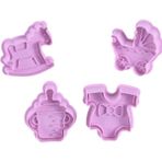 Tinky Winky Bebek Eşyası Basmalı Kopat Şeker Hamuru Kurabiye Kalıbı Set Biberon Zıbın Bebek Arabası - Pembe