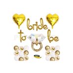 Tinky Winky Bride To Be El Yazısı, Tek Taş Yüzük Ve Kalp Folyo Balonlu Bekarlığa Veda Gold Set Gold