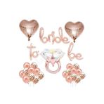 Tinky Winky Bride To Be El Yazısı, Tek Taş Yüzük Ve Kalp Folyo Balonlu Bekarlığa Veda Rosegold Set Rosegold