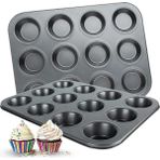 Tinky Winky Cupcake ve Muffin Için Yanmaz Tepsi - Kek, Kurabiye, Turta ve Çörek Için Kapsül Kalıbı 12'li - Siyah - Gri