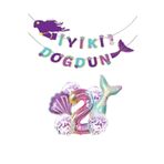 Tinky Winky Deniz Kızı Folyo Set Konsept Doğum Günü Balon Zinciri Çok Renkli
