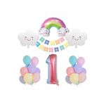 Tinky Winky Gökkuşağı Bulut Konsepti Yaş Doğum Günü Parti Kutlama Gökkuşağı Renkli Balon Zincir Seti 1