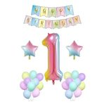 Tinky Winky Gökkuşağı Konsepti 1 Yaş Doğum Günü Parti Kutlama Seti; Rakam Ve Yıldız Folyo, Banner Set Çok Renkli