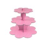 Tinky Winky Pembe Puantiyeli Kek Standı Gri Karton CupCake Standı Puantiyeli 3 Katlı Piramit Kurabiye Kulesi Pembe Puantiye