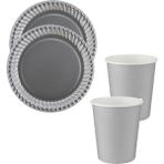 Tinky Winky Renkli Dayanıklı Kullan At 8 Er Adet 22 cm Doğum Günü Partisi Silver Karton Tabak Bardak Set - Gümüş