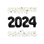 Tinky Winky Yılbaşı New Year Folyo Balon 2024 Yazılı Helyum Balon 100 cm Siyah Renk winky705