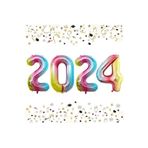 Tinky Winky Yılbaşı New Year Folyo Balon 2024 Yazılı Helyum Balon 40 cm Gökkuşağı Renk Gökkuşağı