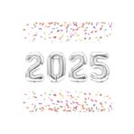 Tinky Winky Yılbaşı New Year Folyo Balon 2025 Yazılı Helyum Balon Gümüş100cm