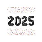 Tinky Winky Yılbaşı New Year Folyo Balon 2025 Yazılı Helyum Balon Seti Siyah100cm