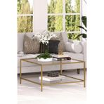 tino furniture Bristol 2 Raflı 90*90 Metal Kare Orta Sehpa Şeffaf Temperli Cam