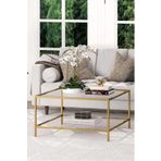 tino furniture Oslo Gold 2 Raflı Metal Kare Orta Sehpa Şeffaf Camlı