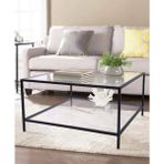 tino furniture Oslo Siyah 2 Raflı Metal Kare Orta Sehpa Şeffaf Camlı