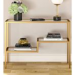 Tino Furniture Vatikan Gold Metal Cam Raflı Dresuar Konsol - Altın