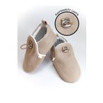 Tiny Feet Bej Kadife Kaydırmaz Taban, Ayarlanabilir Lastikli Bebek Patik, Kreş Ayakkabısı, Ev Botu Panduf