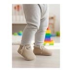 Tiny Feet Fitilli Kahverengi Triko, Peluş Astarlı, Kaydırmaz Tabanlı, Lastikli Bebek Patiği Ev Botu Panduf