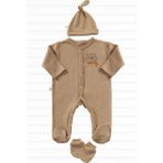 Tiny Lamb Cool Bear Unisex 3 Parça %100 Pamuk Hastane Çıkışı Takımı Organik Pamuk Yenidoğan Set - 0 - 3 Ay - Kahve